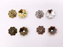 Cargar imagen en el visor de la galería, 10mm Pewter Bead Caps Cute Space Beads in Gold, Silver, Copper and Bronze Color 125g
