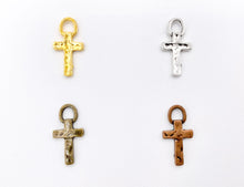 Load image into Gallery viewer, 10x20mm Pewter Small Cross Charms Tiny Religious Pendant Bulk Order Gold, Silver, Bronze, Copper