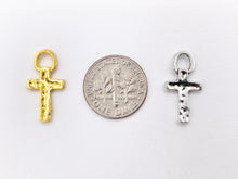 Load image into Gallery viewer, 10x20mm Pewter Small Cross Charms Tiny Religious Pendant Bulk Order Gold, Silver, Bronze, Copper