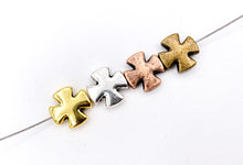 Load image into Gallery viewer, 11mm Pewter Small Cross Spacer Beads Tiny Religious Spacers Bulk Order Gold, Silver, Bronze, Copper