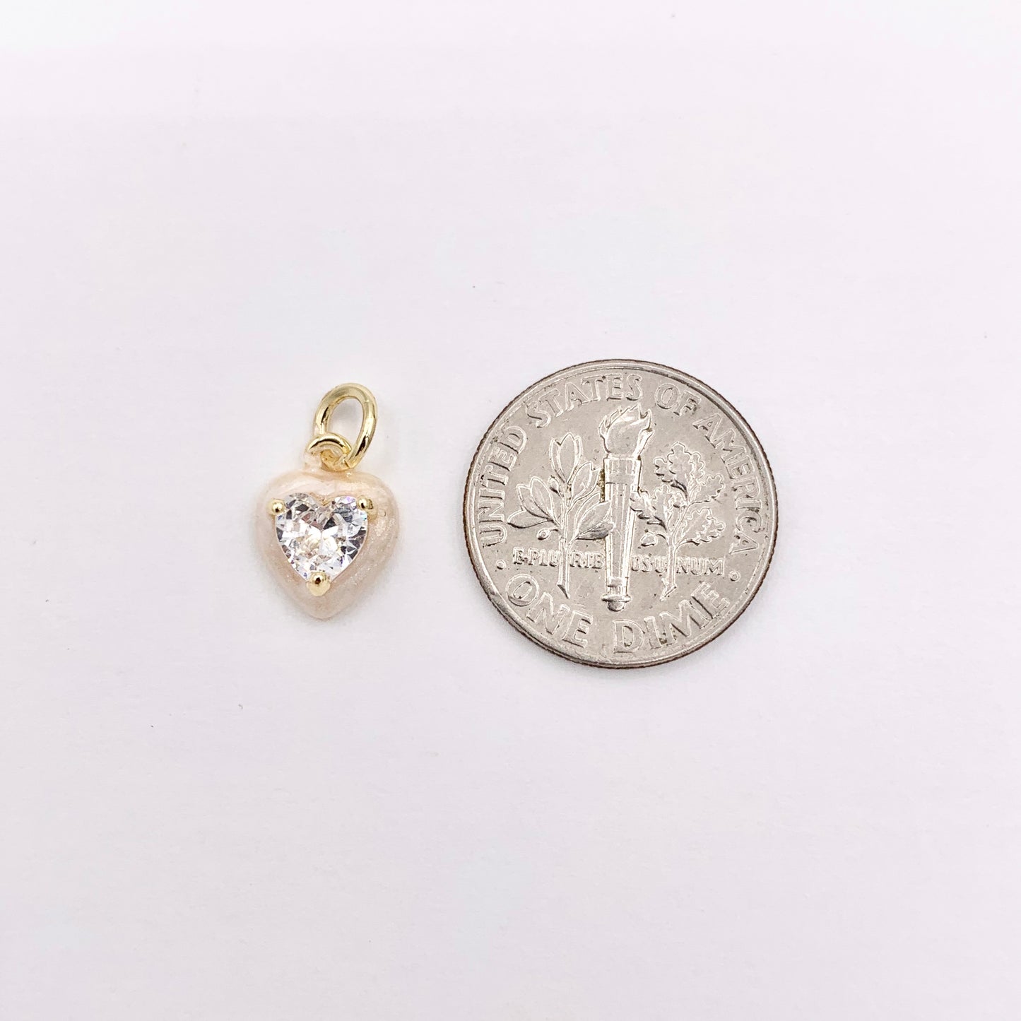 Real Gold 18K Plated Enamel & CZ Pave Tiny Heart Charm Over Copper 10 PCS
