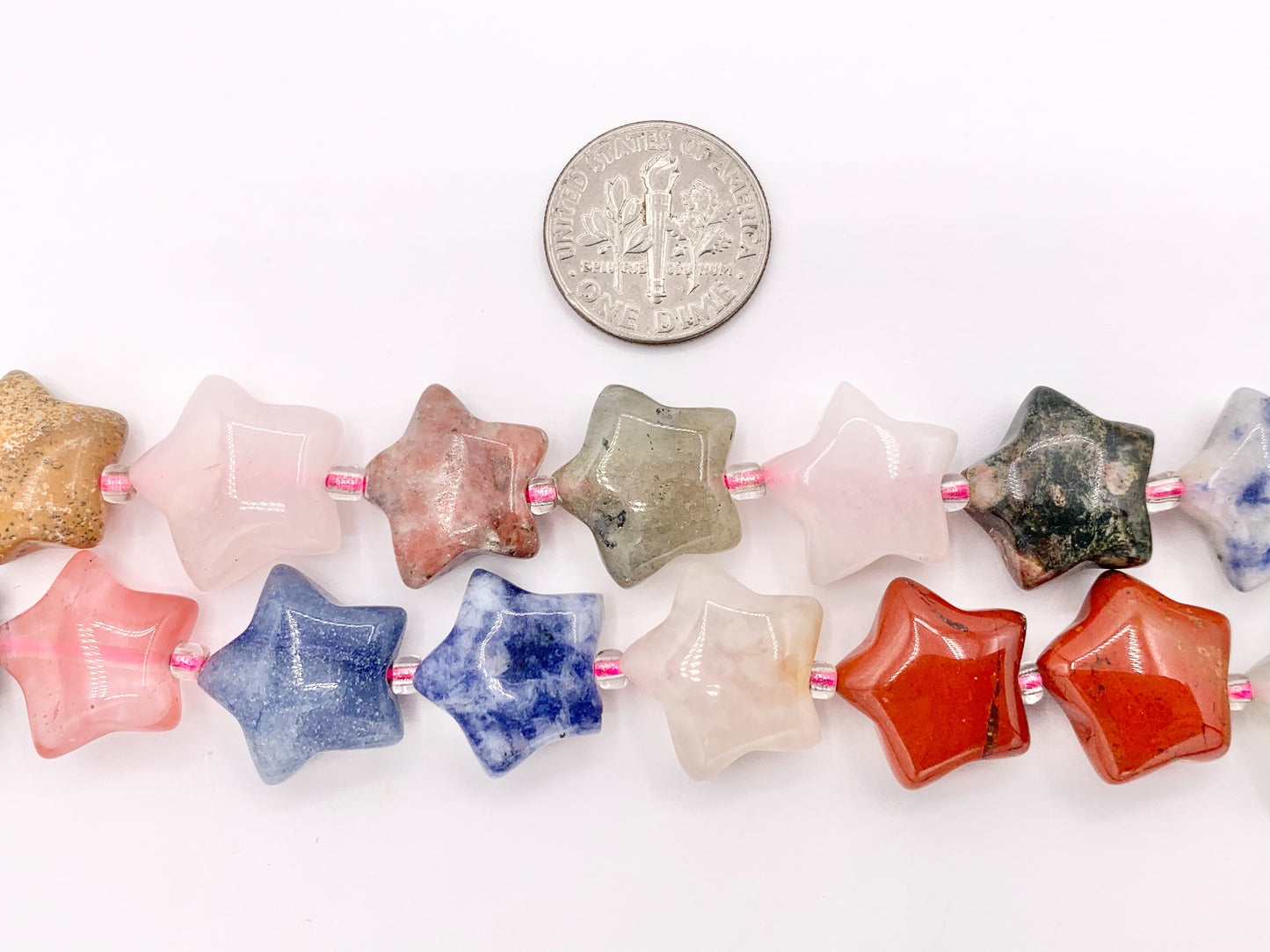 15mm Puffy Star Shape Assorted Stone Beads 16" Price 1 Strand