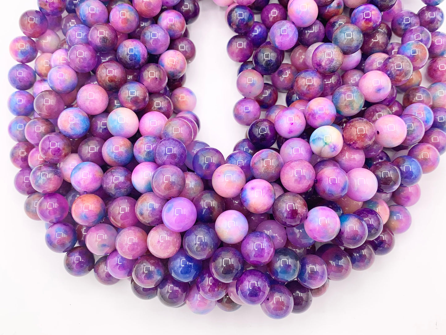 Marble Purple Dyed Malaysian Jade Round Smooth Shiny Natural Stone Beads Beautiful Mixed Purple Color Beads 6mm 8mm 10mm 12mm Around 15" (Copy)