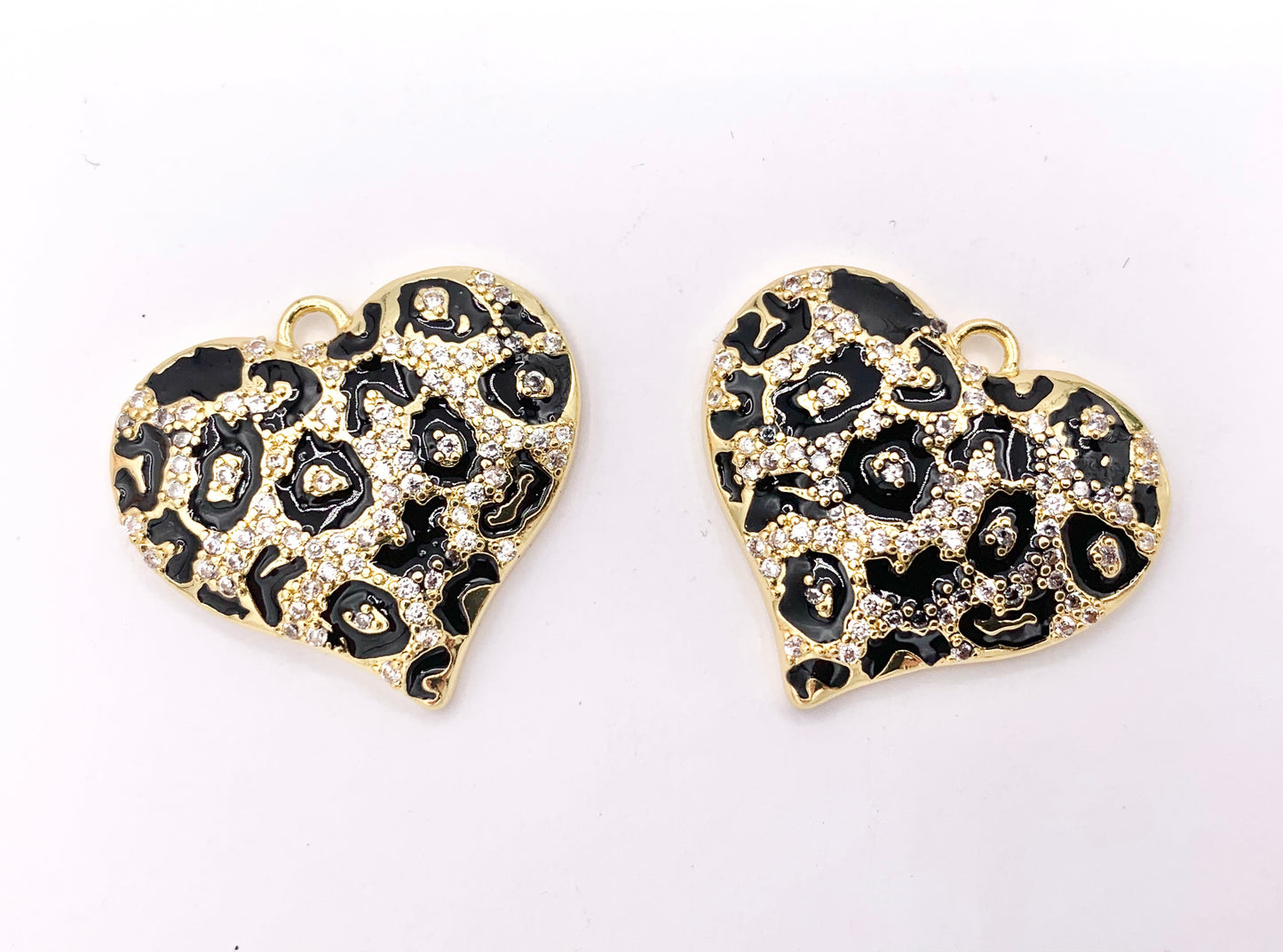 Enamel Leopard Heart CZ Pave Pendant Real Gold 18K Plated Micro CZ Cubic Zirconia Over Brass | Valentine's Day Gift Idea | Gifts for Her 4 PCS