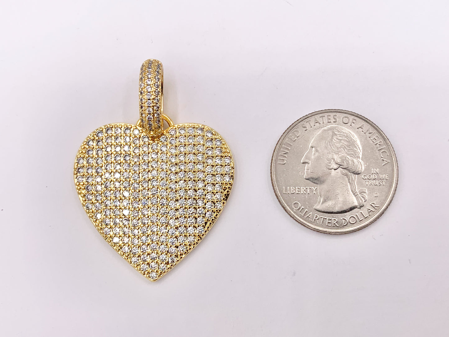 Large Heart CZ Pave Pendant Real Gold 18K Plated Micro CZ Cubic Zirconia Over Brass | Valentine's Day Gift Idea | Gifts for Her 3 PCS