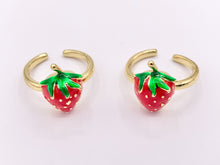 Cargar imagen en el visor de la galería, Red Strawberry Enamel 18K Gold Plated Copper Adjustable Ring 5 PCS