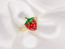 Cargar imagen en el visor de la galería, Red Strawberry Enamel 18K Gold Plated Copper Adjustable Ring 5 PCS