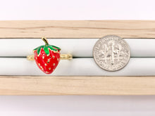 Cargar imagen en el visor de la galería, Red Strawberry Enamel 18K Gold Plated Copper Adjustable Ring 5 PCS