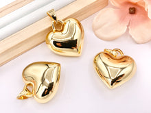Load image into Gallery viewer, Large Puffy Heart Pendant Charms in 18K Gold Plated Copper Valentines Day Gift For Girlfriend 5 PCS