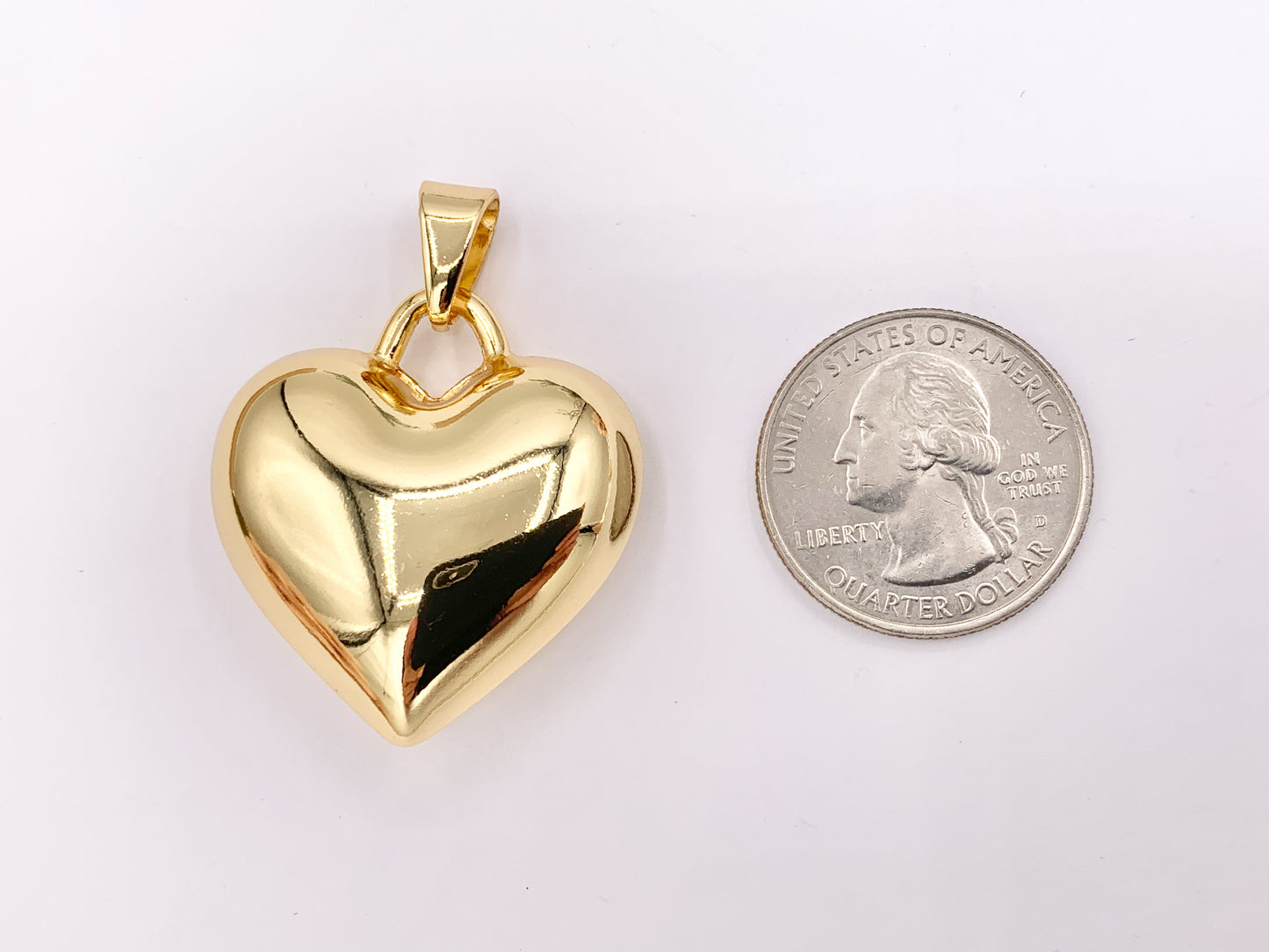 Large Puffy Heart Pendant Charms in 18K Gold Plated Copper Valentines Day Gift For Girlfriend 5 PCS