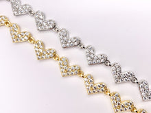 Cargar imagen en el visor de la galería, 7" Delicate 18K Gold/Silver Plated Dainty Minimalist Fancy Heart Rhinestone Chain Bracelet 2 PCS