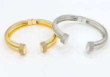 Load image into Gallery viewer, CZ Pave Rhinestone Fancy Open Hinge Bracelet Cuffs in 18K Gold Plating or Silver Plating