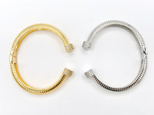 Load image into Gallery viewer, CZ Pave Rhinestone Fancy Open Hinge Bracelet Cuffs in 18K Gold Plating or Silver Plating