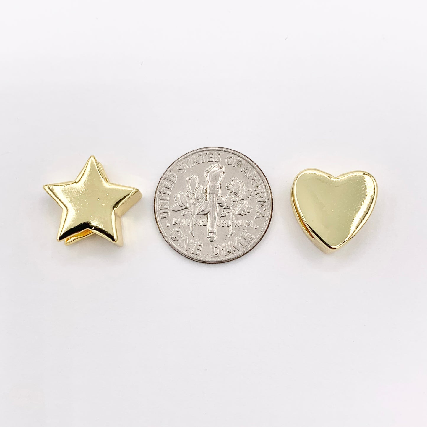 Plain Heart/Star Slider Charms in 18K Gold plated Copper 10 PCS