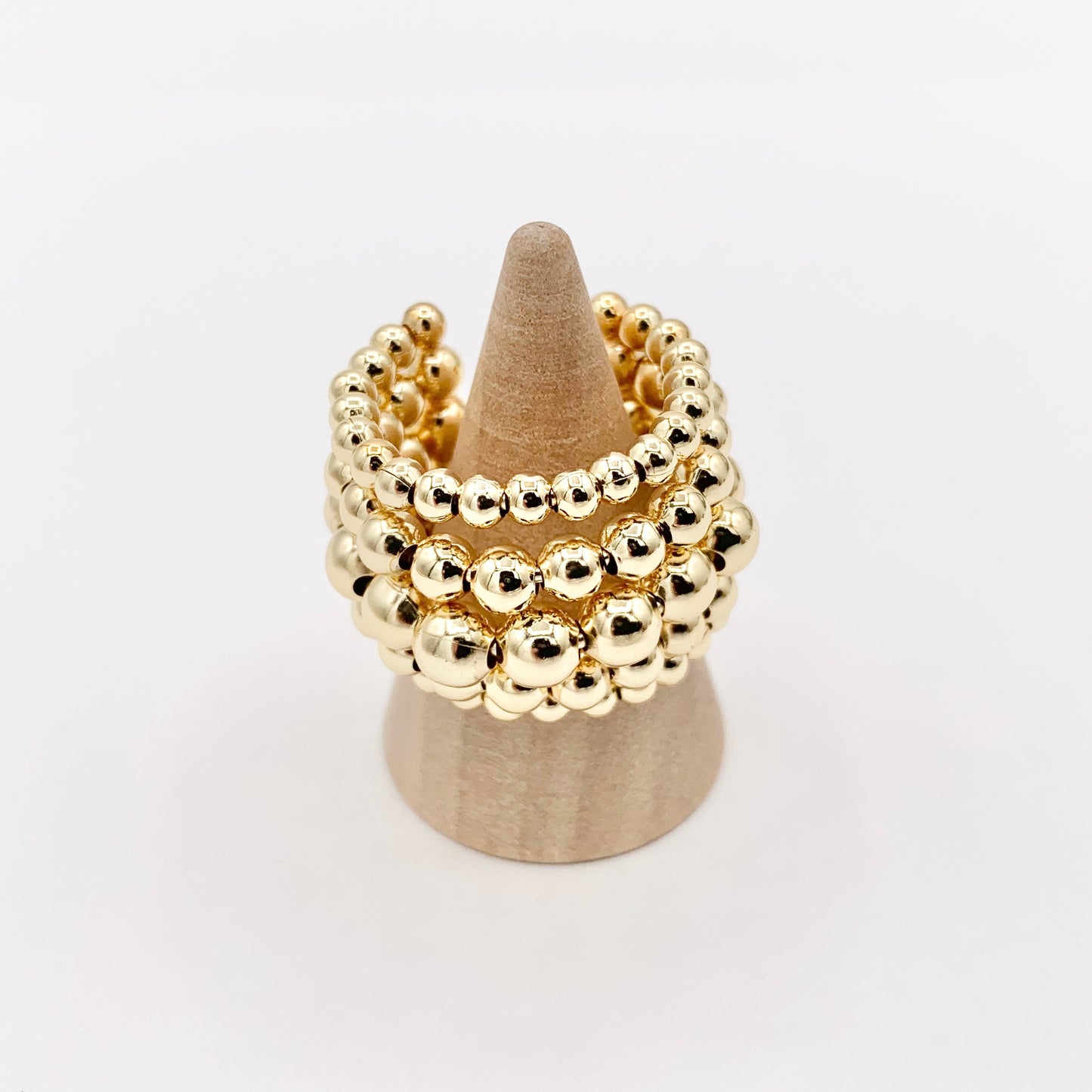 Thick Chunky Gold Beaded Ring in Real Gold 18K Plated Copper 4 PCS