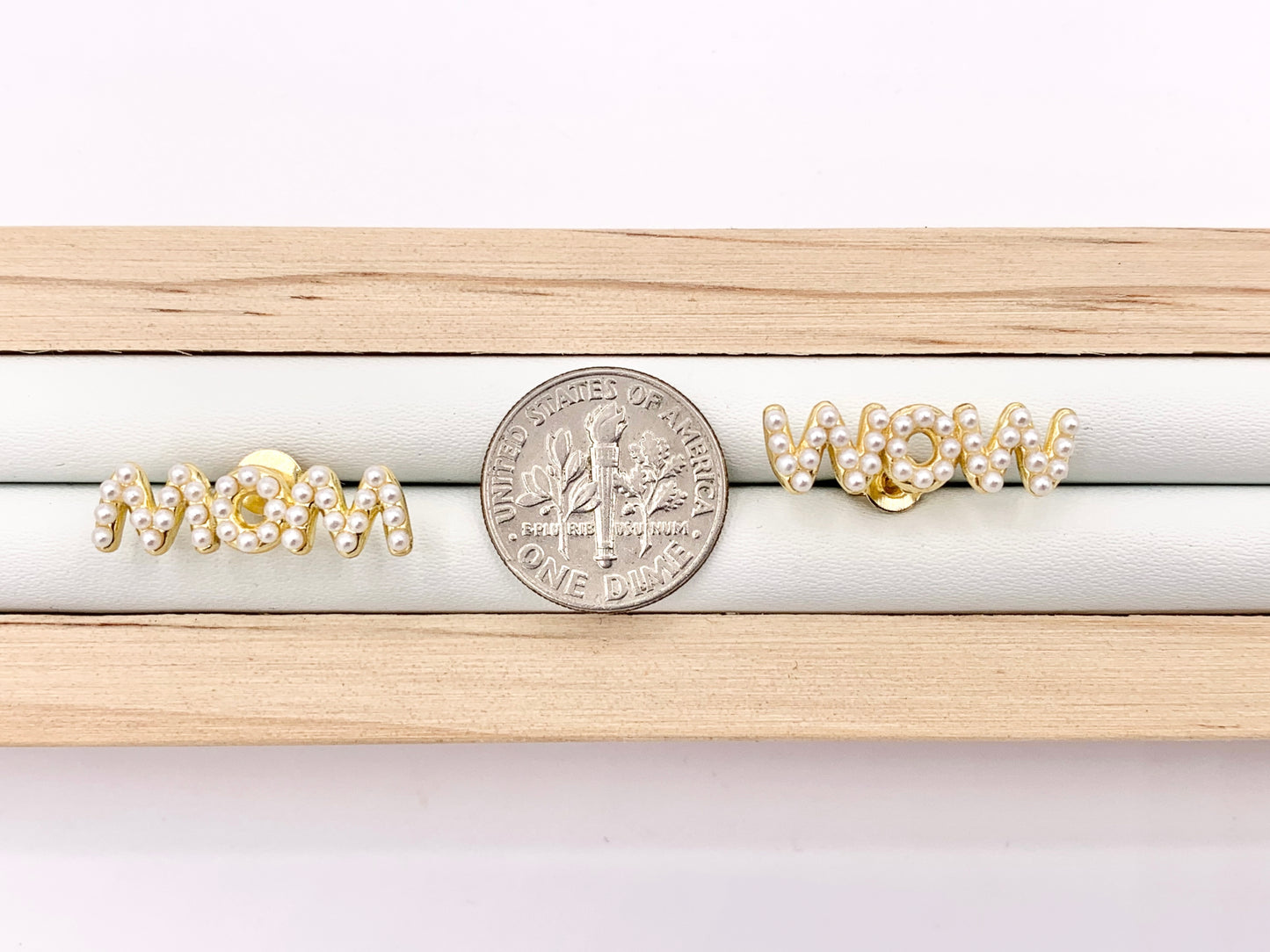 Cute MOM Studs with Pearls Mother's Day Earrings in 18K Gold plated Copper Gift For Mom 3 PAIRS