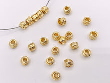 Cargar imagen en el visor de la galería, Cute Etched Tube Cylinder Spacer Beads in Real 18K Gold Plated Over Brass | Small Space Gold Beads For Jewelry Making/Designs 40 PCS