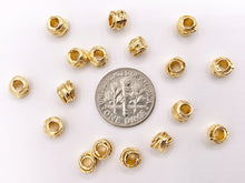 Cargar imagen en el visor de la galería, Cute Etched Tube Cylinder Spacer Beads in Real 18K Gold Plated Over Brass | Small Space Gold Beads For Jewelry Making/Designs 40 PCS