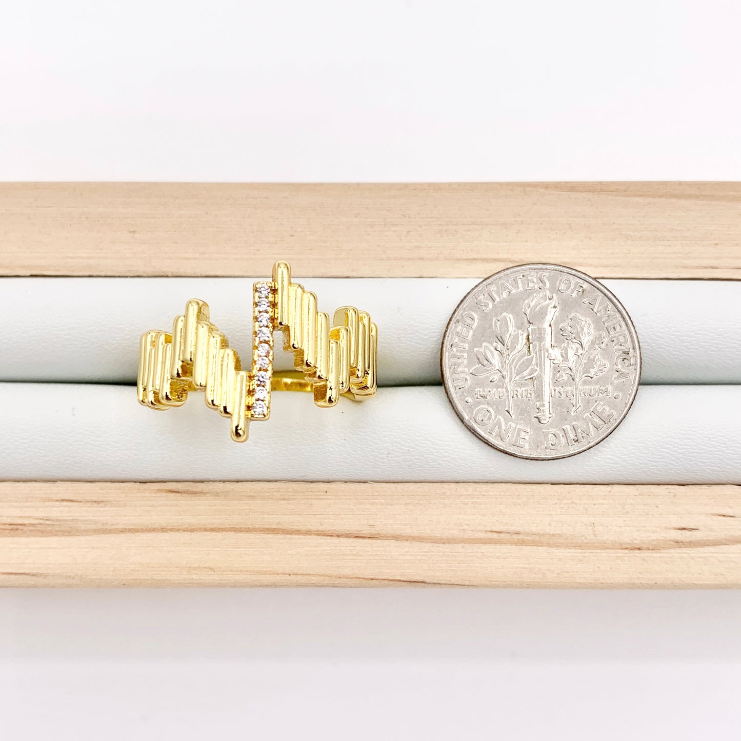 Chevron V Shaped Geometric Baguette Ring in Real Gold 18K Plated Copper CZ Pave Adjustable Ring 4 PCS