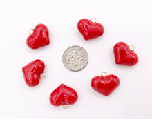 Cargar imagen en el visor de la galería, Red Enamel Heart Charm Double Sided Puffy Heart Valentine's Day Pendants in 18K Gold Plated Over Copper 10 PCS