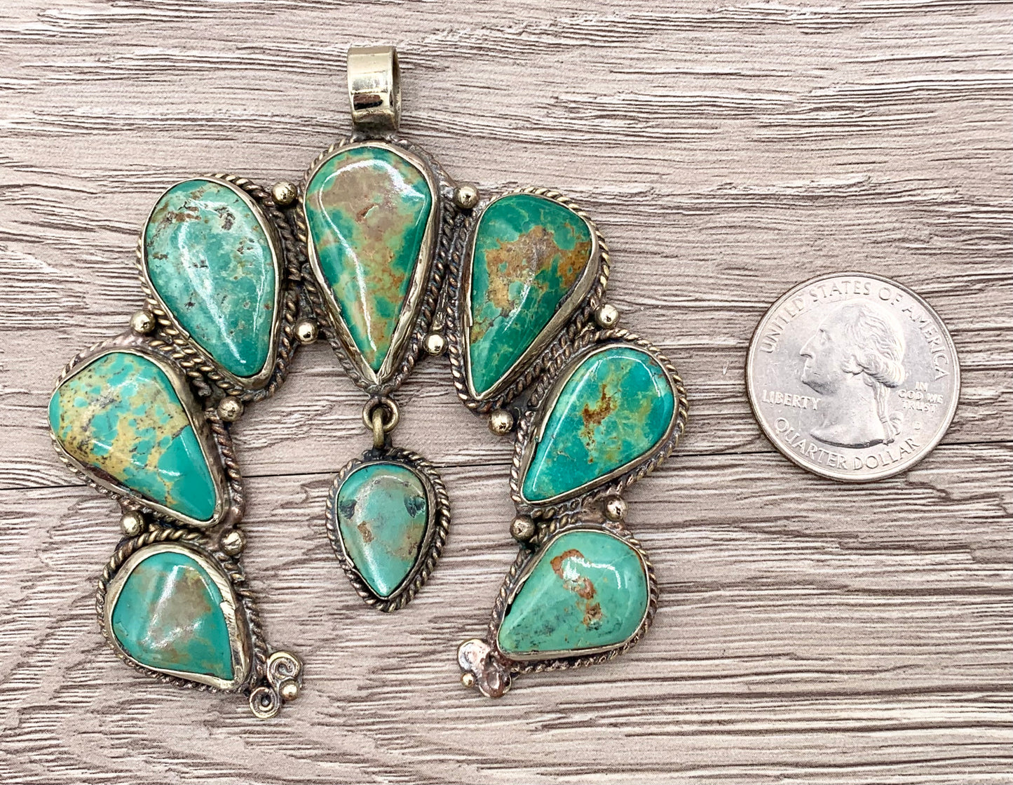 Tibetan Silver Natural Turquoise Crescent Horn Shape Handmade Pendant