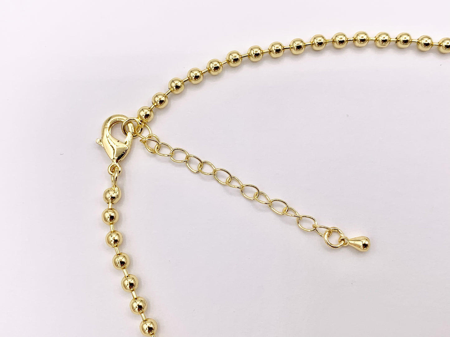 Delicate 18K Gold Plated Copper Tiny Round 3mm Gold Beads Beaded Finished Necklace 17.5" + 2" Extension Link 5 PCS