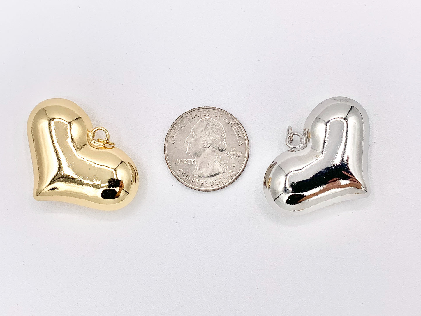 Large Puffy Heart Pendant Charms in 18K Gold or Silver Plated Copper 5PCS