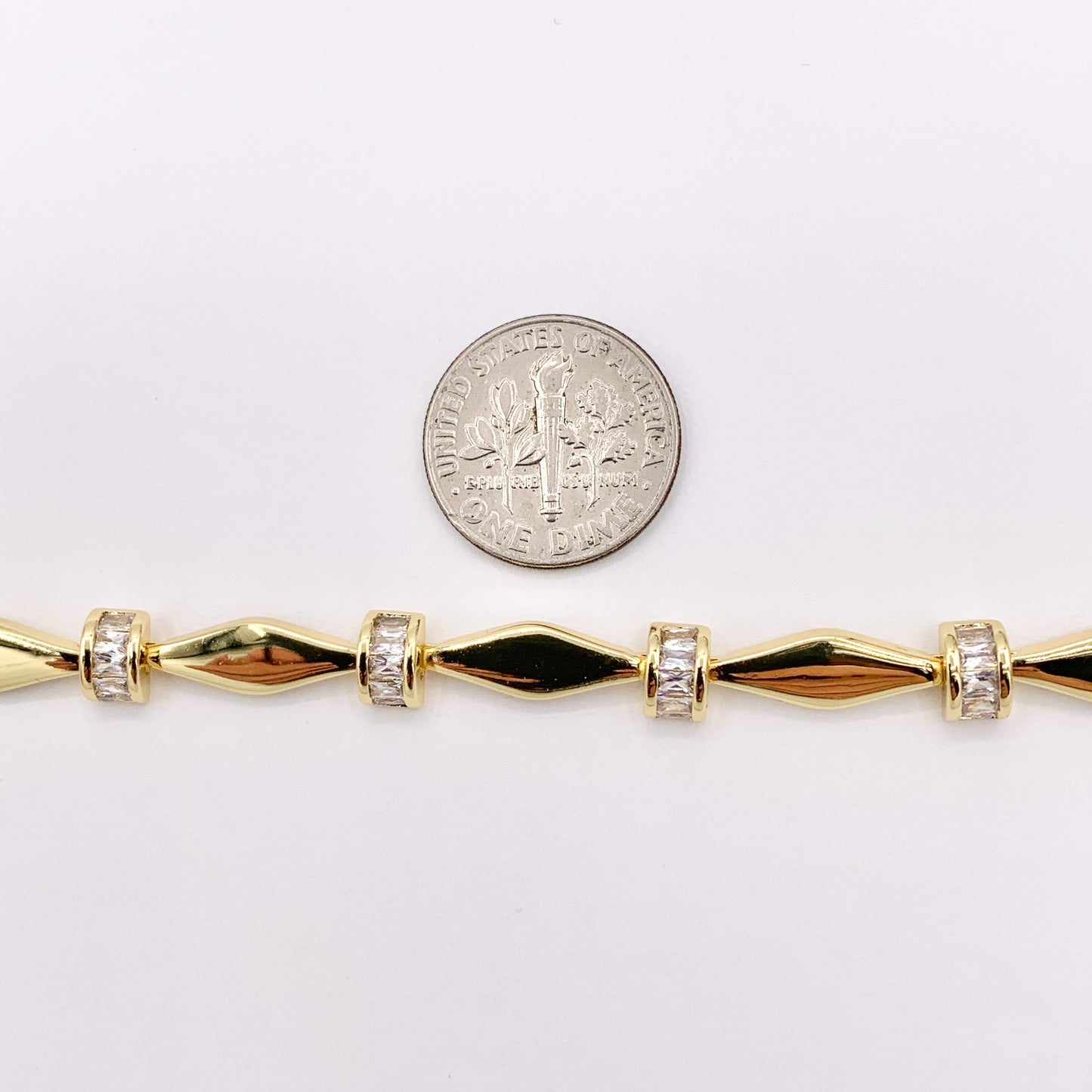 7" Delicate 18K Gold Plated Marquis Link Rhinestone Chain Bracelet 2 PCS