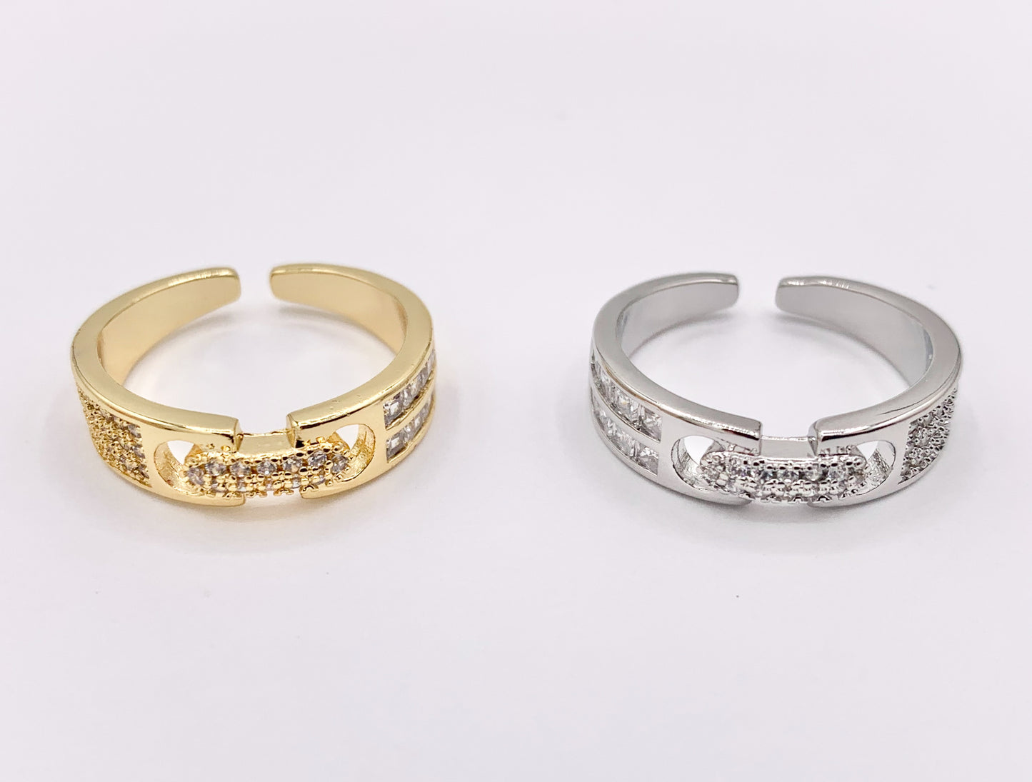 Cute Buckle CZ Rings Real 18K Gold/Platinum Plated CZ Pave Adjustable Ring 4 PCS