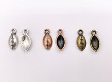 Cargar imagen en el visor de la galería, 7x15mm Pewter One Sided Tiny Football Charms Small Curved Sports Charms Bulk Order in Silver, Copper and Brass 125G