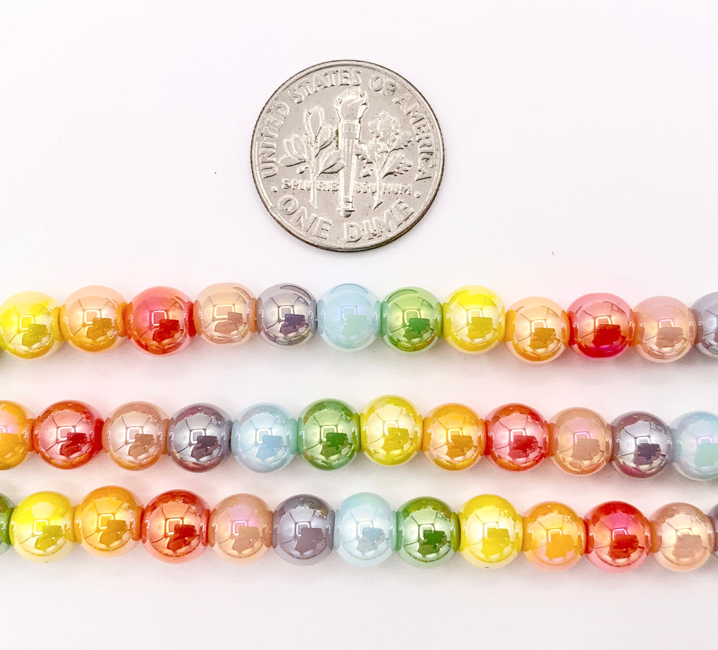 6mm Electroplated Multicolor Round Shiny Glass Beads 1 Strand 10.5" Price 1 Strand