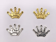 Load image into Gallery viewer, 31x21mm Pewter Crown Pendants Cute Large Tiara Charms Bulk Order in Gold, Silver, Brass, Copper and Patina