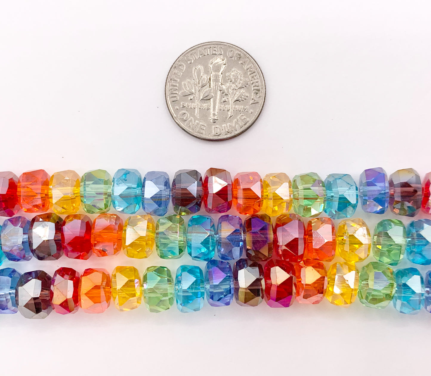 7-8mm High Quality Rainbow Multicolor Crystal Wheel Shape Faceted Shiny Crystal Beads 1 Strand 8"