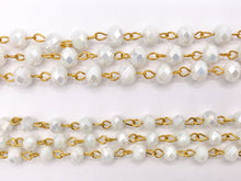 Load image into Gallery viewer, White AB Crystal Rondelle Faceted Rosary Beaded Chain With Gold Wire By Spool 6mm 8mm