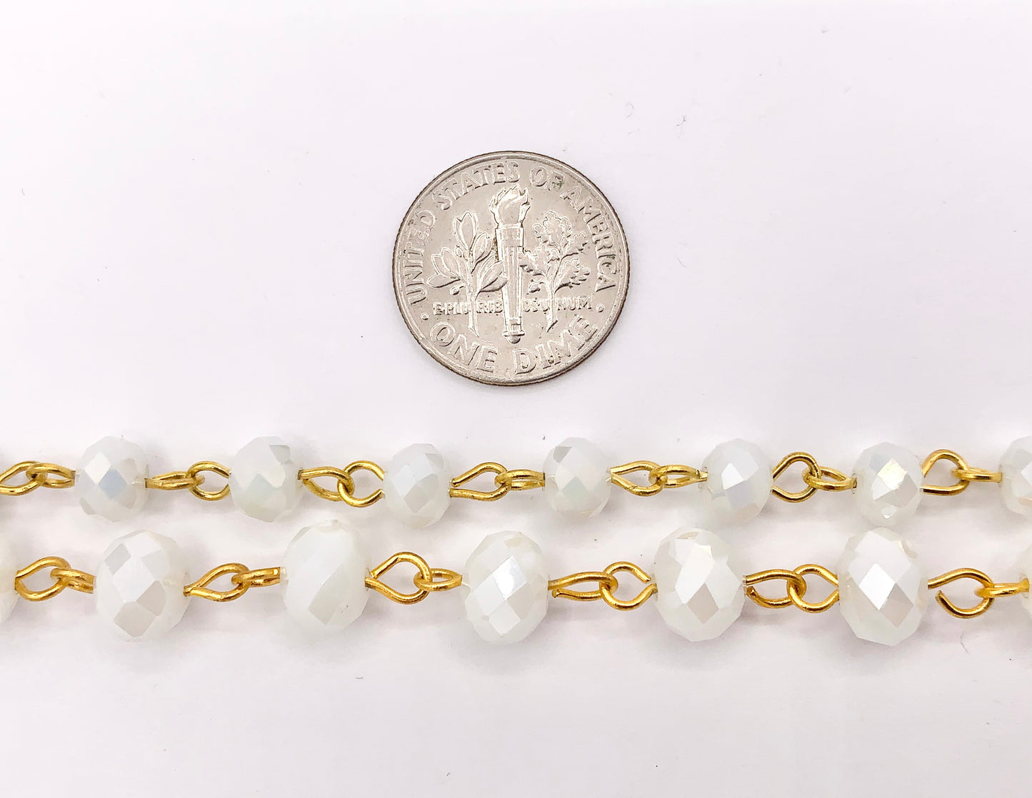 White AB Crystal Rondelle Faceted Rosary Beaded Chain With Gold Wire By Spool 6mm 8mm
