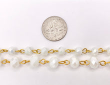 Load image into Gallery viewer, White AB Crystal Rondelle Faceted Rosary Beaded Chain With Gold Wire By Spool 6mm 8mm