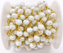 Load image into Gallery viewer, White AB Crystal Rondelle Faceted Rosary Beaded Chain With Gold Wire By Spool 6mm 8mm
