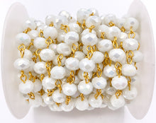 Load image into Gallery viewer, White AB Crystal Rondelle Faceted Rosary Beaded Chain With Gold Wire By Spool 6mm 8mm