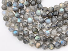 Load image into Gallery viewer, Grade AAA Labradorite Beautiful Blue Flash Round Smooth Natural Light Gray Gemstone Beads 4mm, 5mm, 6mm, 7mm, 8mm, 9mm, 11mm Around 14"-15"