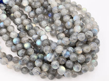 Load image into Gallery viewer, Grade AAA Labradorite Beautiful Blue Flash Round Smooth Natural Light Gray Gemstone Beads 4mm, 5mm, 6mm, 7mm, 8mm, 9mm, 11mm Around 14"-15"