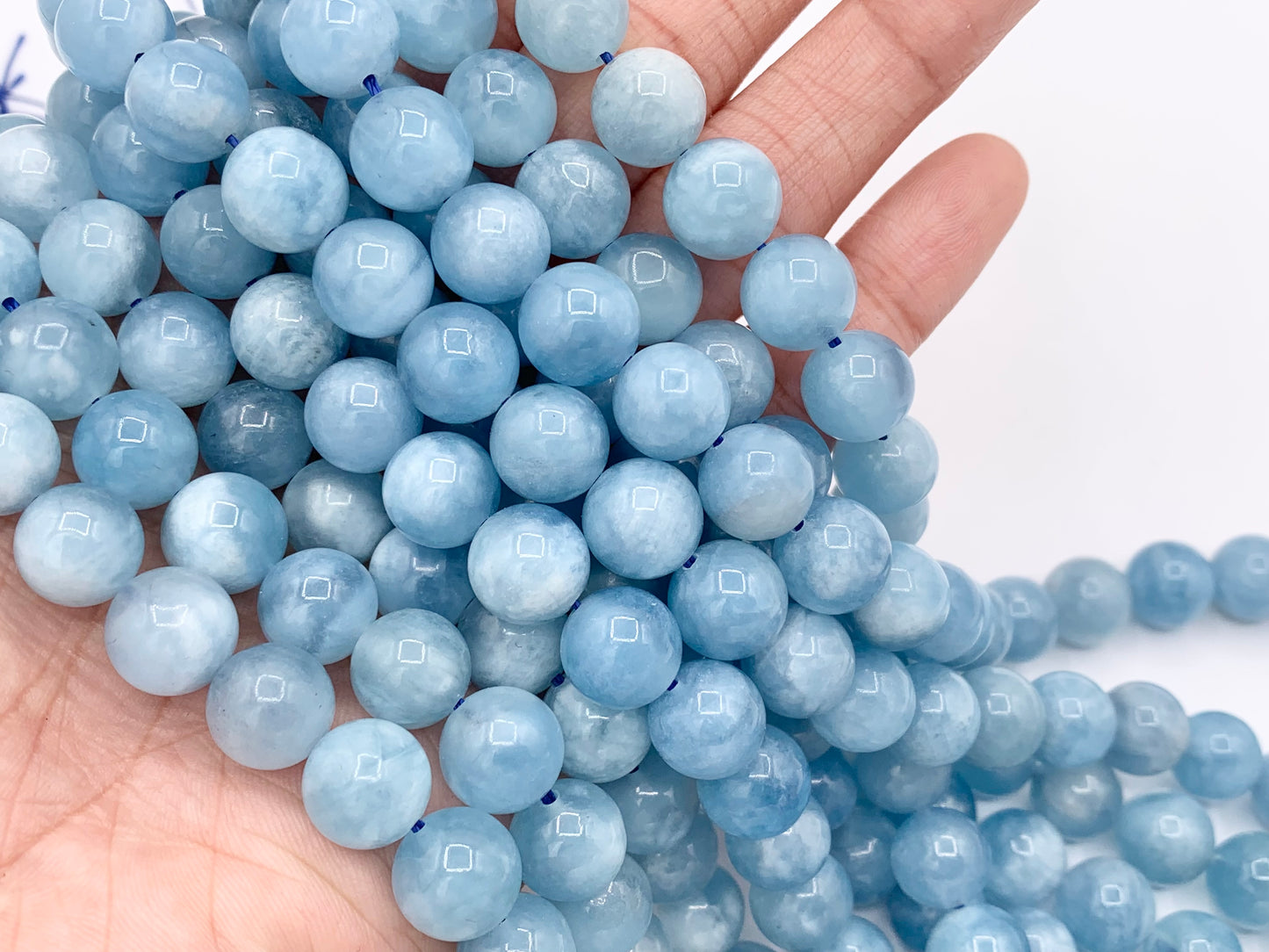 Grade AAA Natural Aquamarine Stone Beads Beautiful Blue Round Smooth Gemstone Beads 6mm 8mm 10mm Around 14-15"