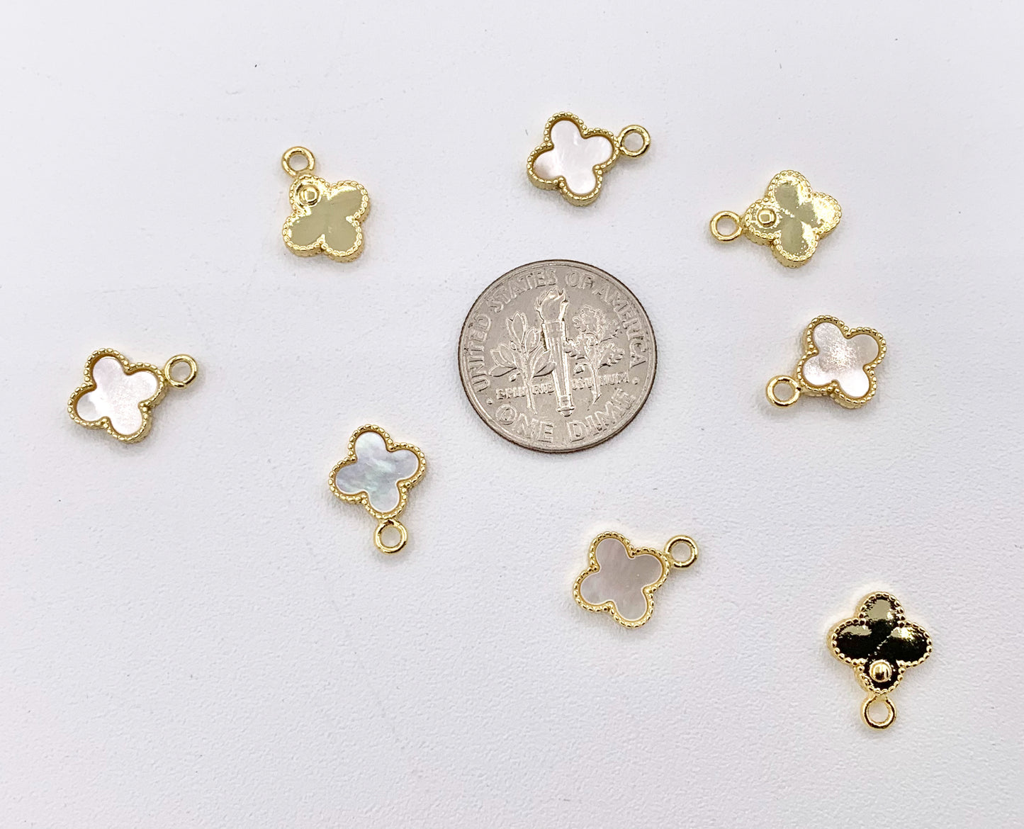 Tiny White Lip Shell Clover Charms | 18K Gold Plated Over Brass 10 PCS