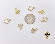 Load image into Gallery viewer, Tiny White Lip Shell Clover Charms | 18K Gold Plated Over Brass 10 PCS