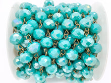 Load image into Gallery viewer, Turquoise AB Color Crystal Roundelle Faceted Rosary Beaded Chain With Brass Wire By Spool 6mm 8mm 10mm