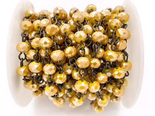 Load image into Gallery viewer, Mustard Yellow Crystal Rondelle Faceted Rosary Beaded Chain With Brass Wire By Spool 4mm 6mm 8mm