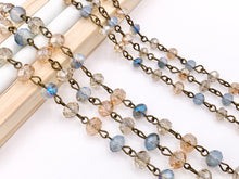 Load image into Gallery viewer, Blue+Champagne Crystal Rondelle Faceted Transparent Rosary Beaded Chain With Brass Wire By Spool 6mm 8mm
