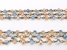 Load image into Gallery viewer, Blue+Champagne Crystal Rondelle Faceted Transparent Rosary Beaded Chain With Brass Wire By Spool 6mm 8mm