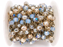 Load image into Gallery viewer, Blue+Champagne Crystal Rondelle Faceted Transparent Rosary Beaded Chain With Brass Wire By Spool 6mm 8mm