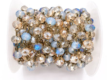 Load image into Gallery viewer, Blue+Champagne Crystal Rondelle Faceted Transparent Rosary Beaded Chain With Brass Wire By Spool 6mm 8mm