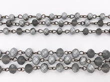 Cargar imagen en el visor de la galería, Matte Gray Crystal Half Coated Rondelle Faceted Rosary Beaded Chain With Gunmetal Wire By Spool 6mm 8mm